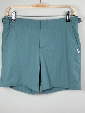 Vintage Summer Mens Shorts Medium Teal Green Lined Performance Elastic Waist